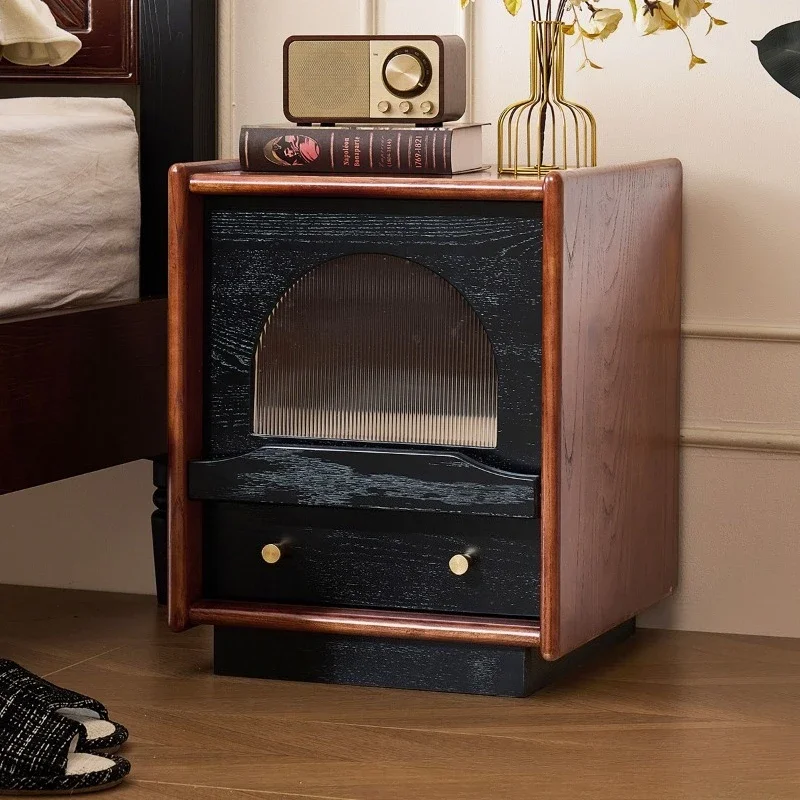 Table de chevet en bois massif de frêne de style rétro français, table de chevet de rangement américaine pour chambre à coucher, petite maison