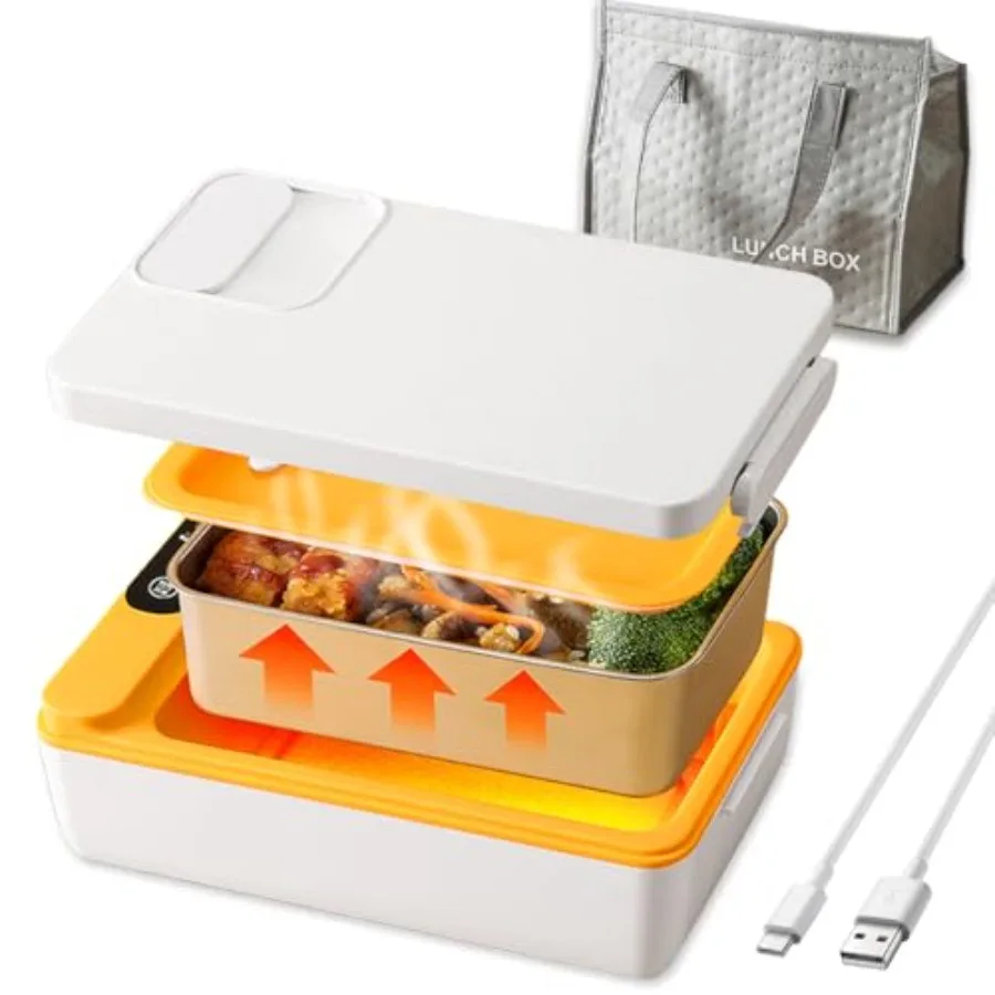 

Cordless Electric Lunch Box 1L Portable Food Warmer for Car/Office/Home Use No Water Required Rechargeable Heated Lunch Contain