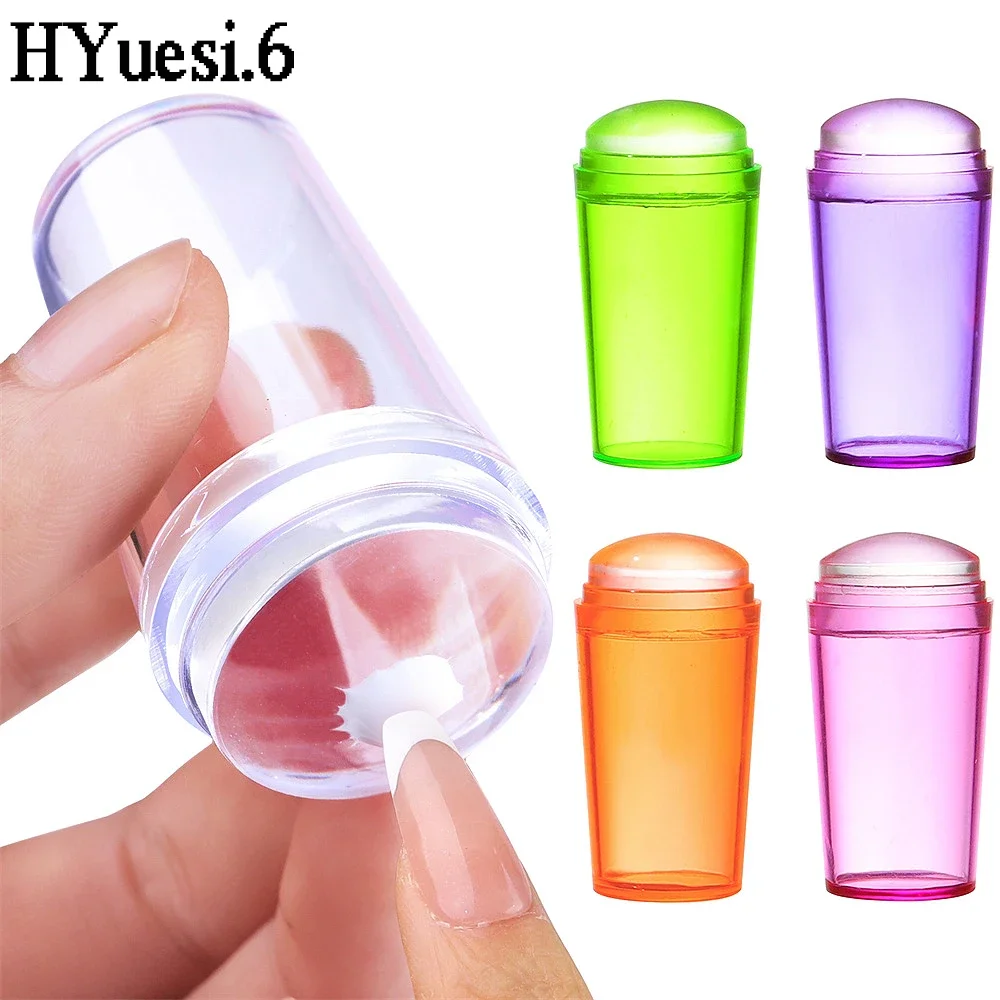 Franse Punt Afbeelding Plaat Overdracht Stempel Jelly Color Zachte Siliconen Kop Nail Art Stempelen Met Cap Scraper Diy Manicure Print Tools