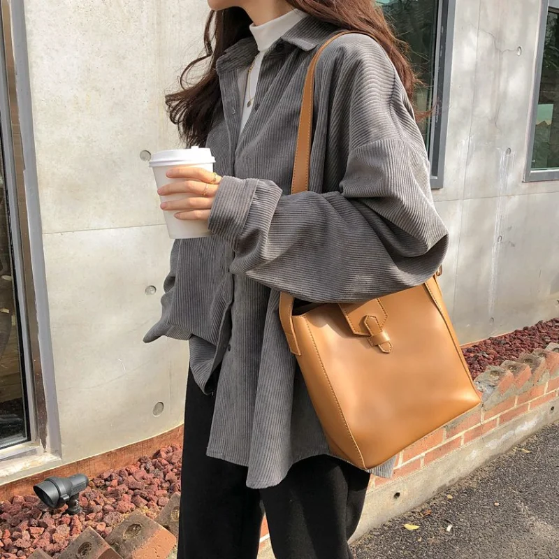 Corduroy Loose All-match Blouse Spring Autumn New Polo Neck Long Sleeve Solid Color Shirt Tops Harajuku Casual Women Clothing