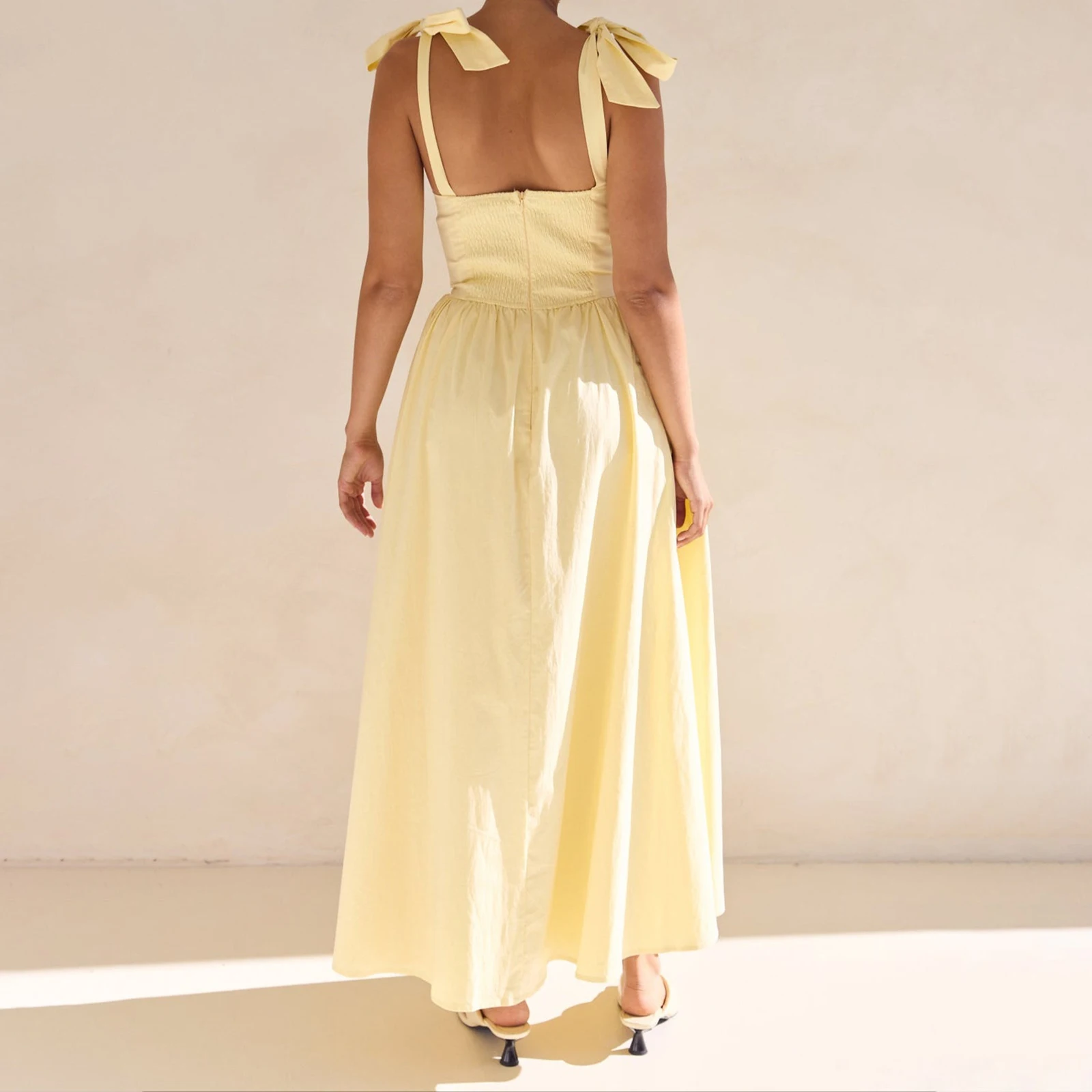 Robe longue froncée à épaules dénudées pour femmes, couleur unie, col carré, sans manches, dos nu, pour fête, Club, 2025