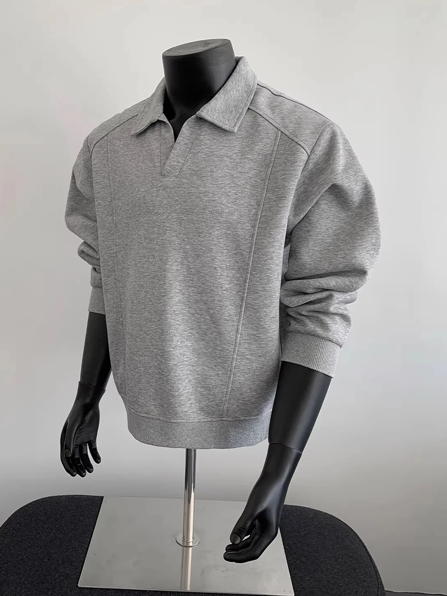 

Мужской свитшот Cleanfit Heavyweight Deconstructed: модный, свободный крой, с воротником, для ношения под одеждой, с длинным рукавом, повседневный базовый топ