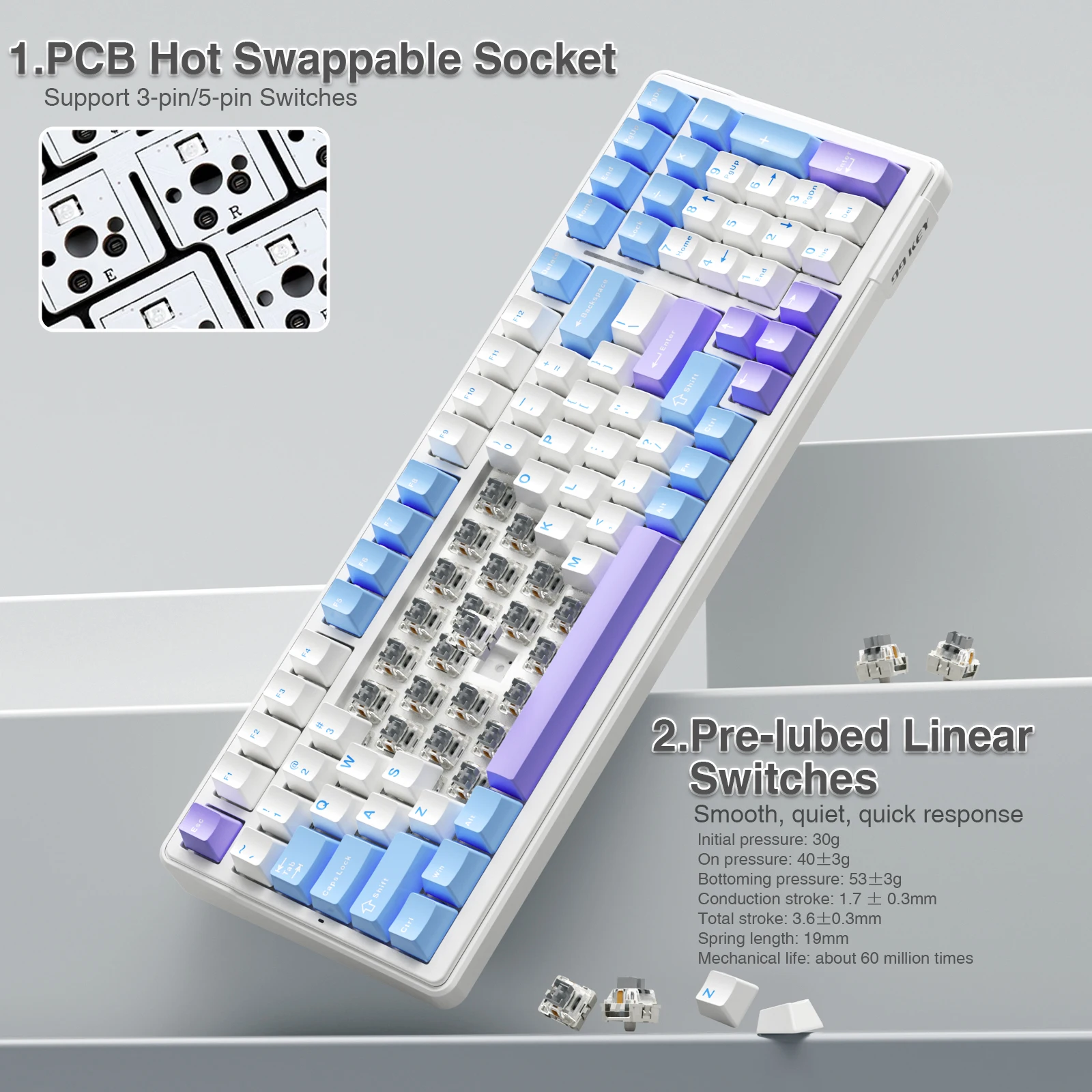 AULA F99 Wireless Mechanical Keyboard Tri-Mode Hot Swappable Custom Keyboard Gasket Structure for PC/Tablet/Xbox/PS4/PS5