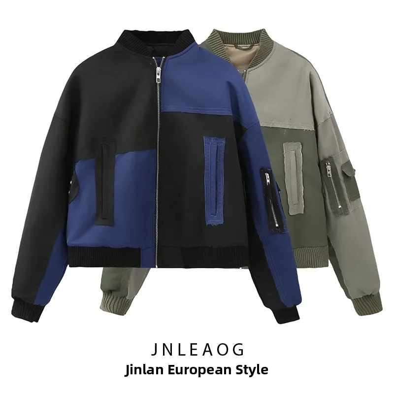 

Faionable Patchwork Pilot Cotton Jaet Women's Clothing Autumn New Sle Versatile Sli ort Outerwear for Ladies