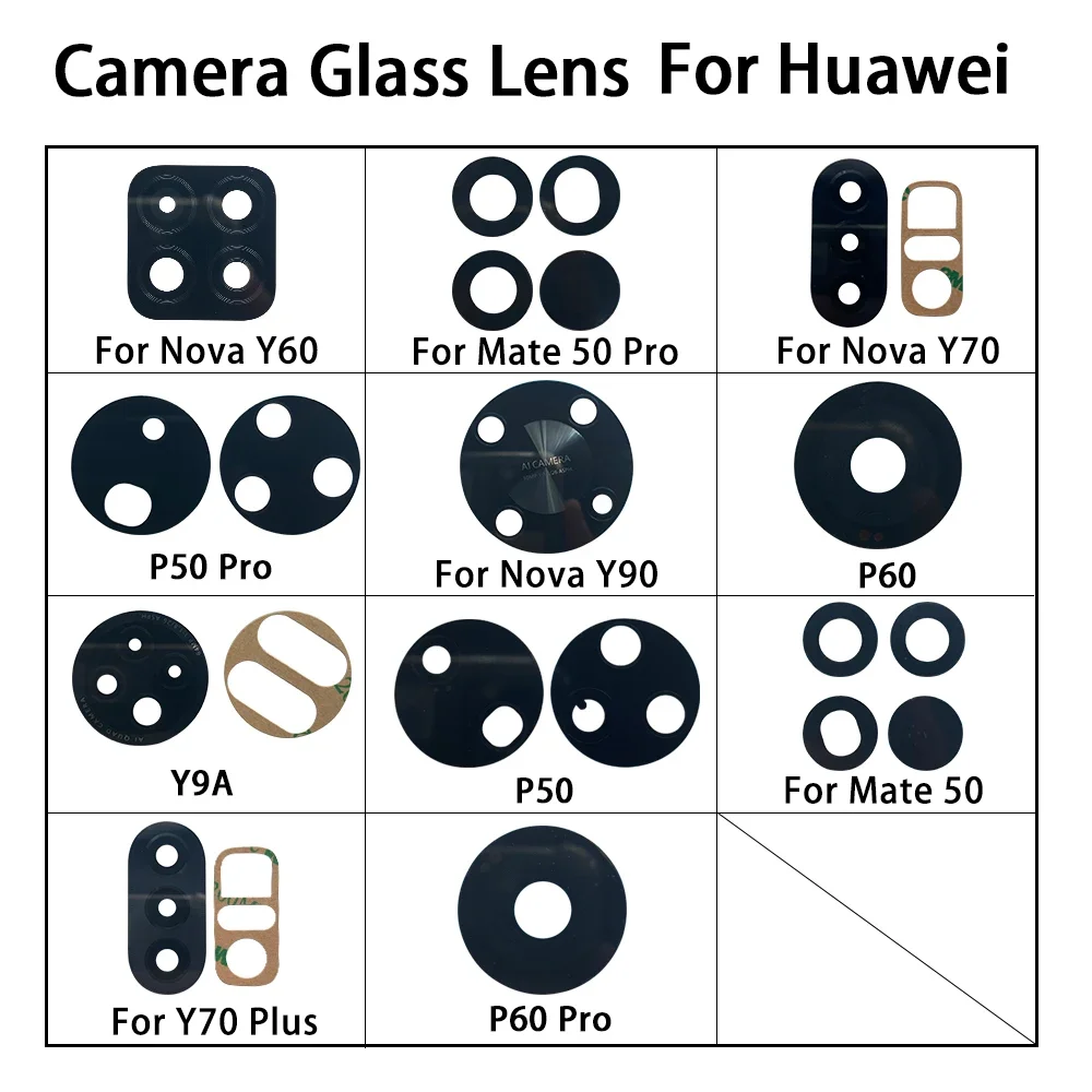 For Huawei Mate 50 Pro Nova Y60 Y70 Plus Y90 Y9A P50 P60 Pro Camera Glass Lens Back Rear Camera Glass Lens with Glue