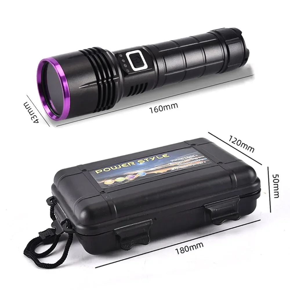 Portable UV LED Flashlight 365nm Ultraviolet Light  Black Light Torch Purple Light Pet Urine Stains Detector Scorpion Hunting