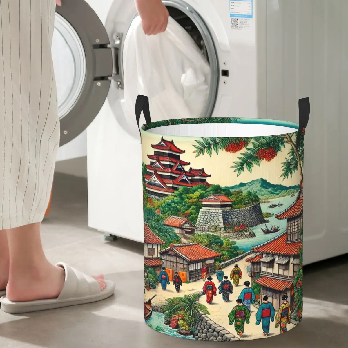 

Ryukyu Kingdom Castle Town Walk Foldable Laundry Baskets Dirty Clothes Toys Storage Basket Home Organizer Box