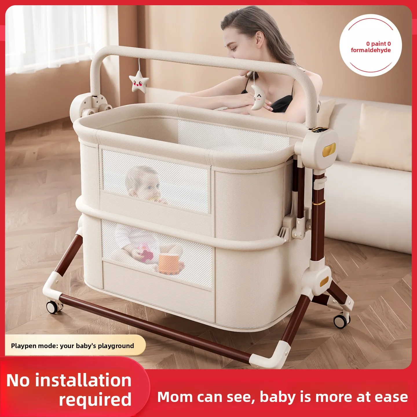 Crib Movable Portable Baby Cradle Foldable Electric Newborn Baby Child Splicing Queen Bed