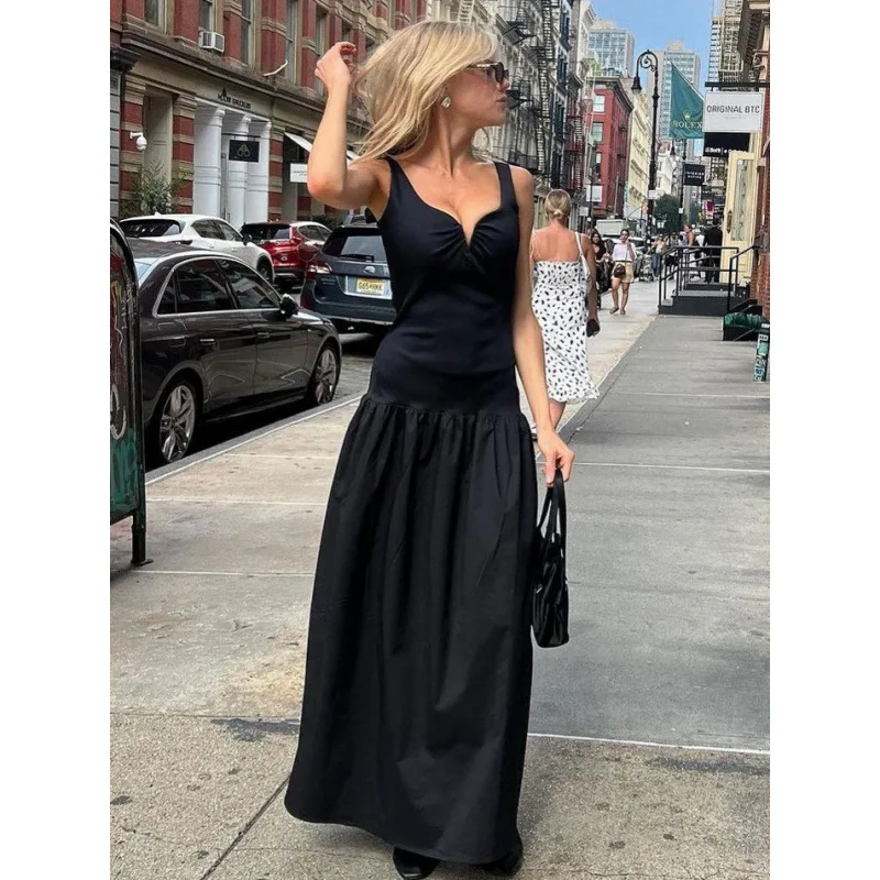 

Сплошное цветное сексуальное платье без рукавов с глубоким v-образным вырезом и бретельками, женское вечернее платье, новый стиль, летнее платье 2025 года, женское платье Vestido