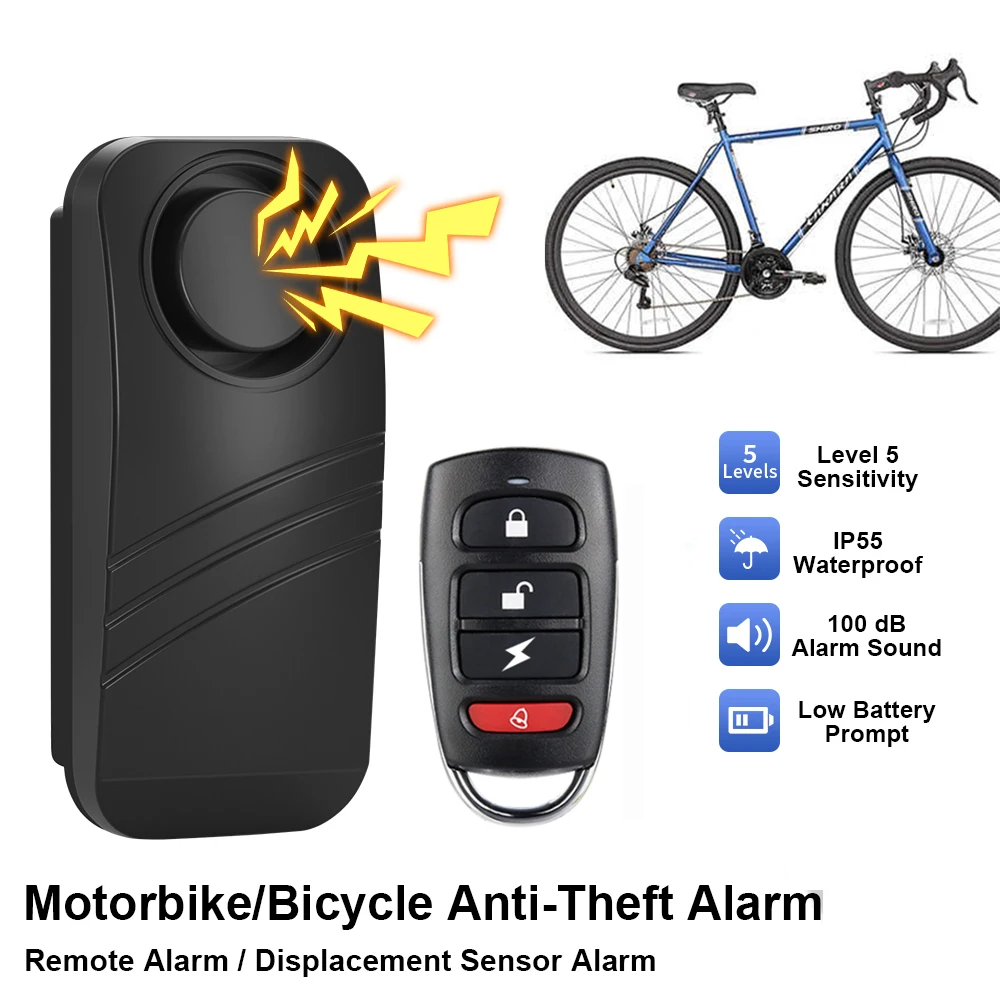 Motorcycle Bike Alarm with Mount 90dB Burglar Vibration Alarm Security System Waterproof Alarm with Remote