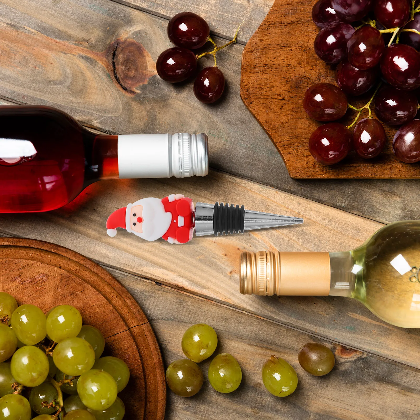 4Pcs Festive Wine Bottle Stoppers Christmas Theme Santa Claus Shaped Sealing Stopper for Red Wine Freshness Party Decoration