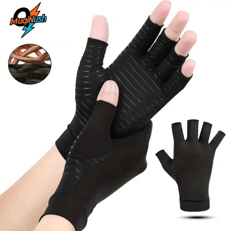 MuqiNush Copper Arthritis Compression Gloves Relieve Hand Pain Swelling Carpal Tunnel Fingerless For Sport Instrument Fitness