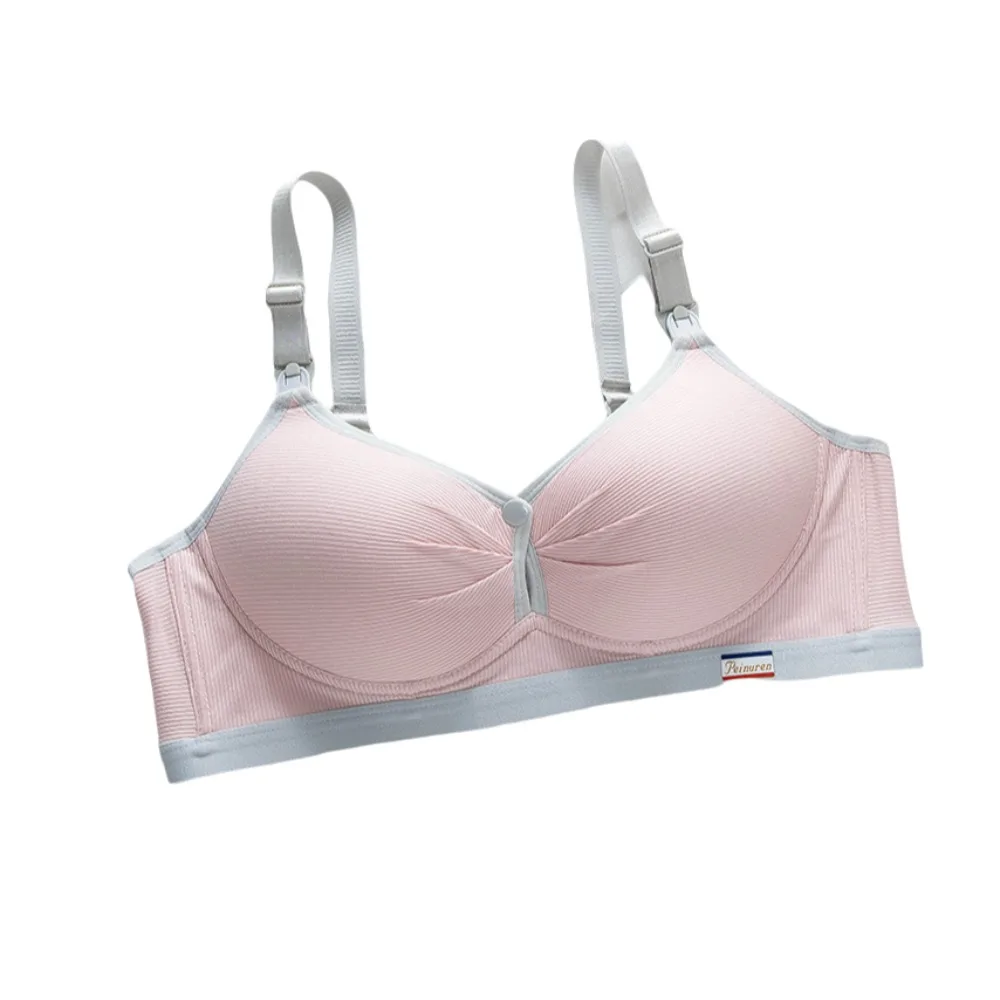 Pure Cotton Double Button Breastfeeding Bra Soft Comfortable Anti Sagging Nursing Bra No Underwire Seamless Breathable