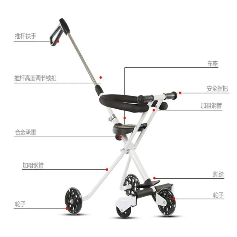 Lightweight Fold‑away Kids Travel Wagon, Portable Outdoor Push Trolley For Big Children