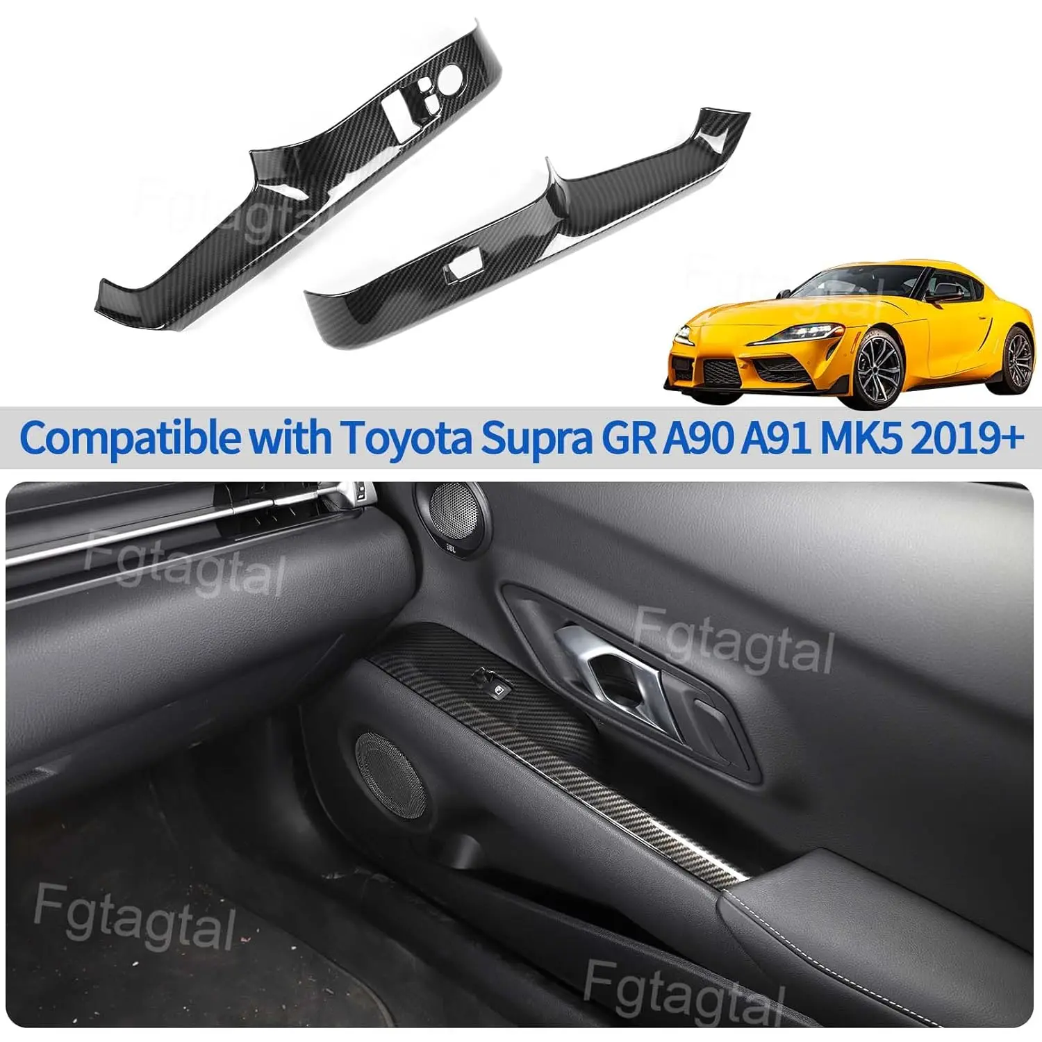 

Carbon Fiber Car Window Glass Lift Button Trim Switch Cover Door Armrest Panel Cover Accessories For Toyota Supra A90 2019-2026