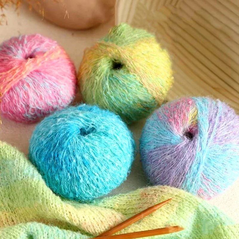 

50g/Roll Gradient Color Mohair Yarn Hand Knitting Yarn Hand-woven Scarf Handbag Crochet Wool Thread Soft Crochet DIY Knitting