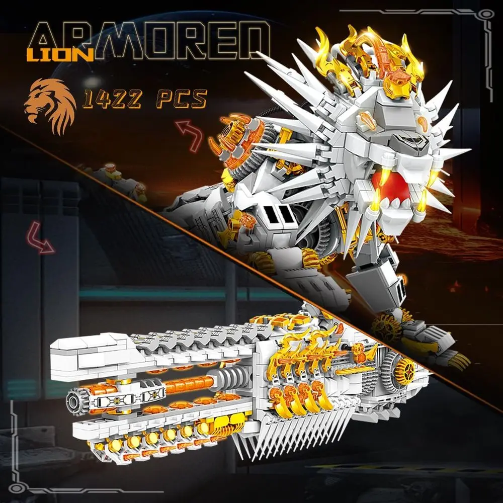 Graues und weißes mechanisches Löwen-Bausteinset (1422 Teile) – ideales Geschenk für Kinder und Erwachsene