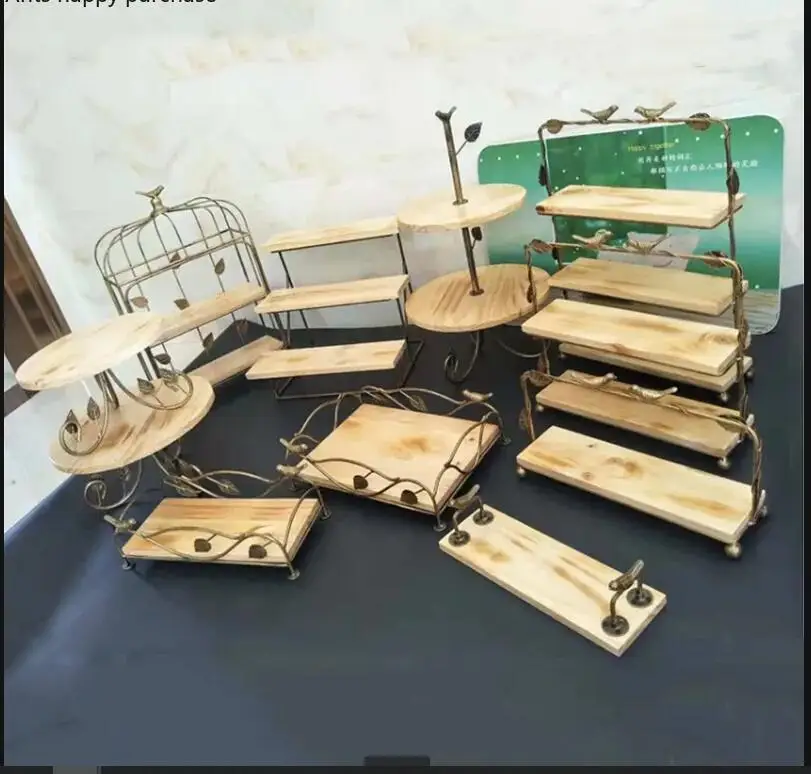 

Деревянная подставка для торта из кованого железа, настольная десертная тарелка, многослойная сковорода, поднос для закусок, поддон, декоративная стойка