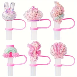 6pcs Bling Straw Toppers, Glittering Cup Accessories, Reusable 10mm/0.4 Inch Straw Tips Cover, Cute Drink Decor for Cups