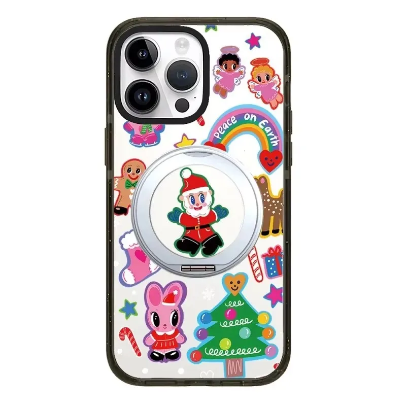 Santa Claus Christmas Doll Rotating Stand Black Border iPhone 14 15 16 Pro Max Protective Case, Fits iPhone 16 Pro Max