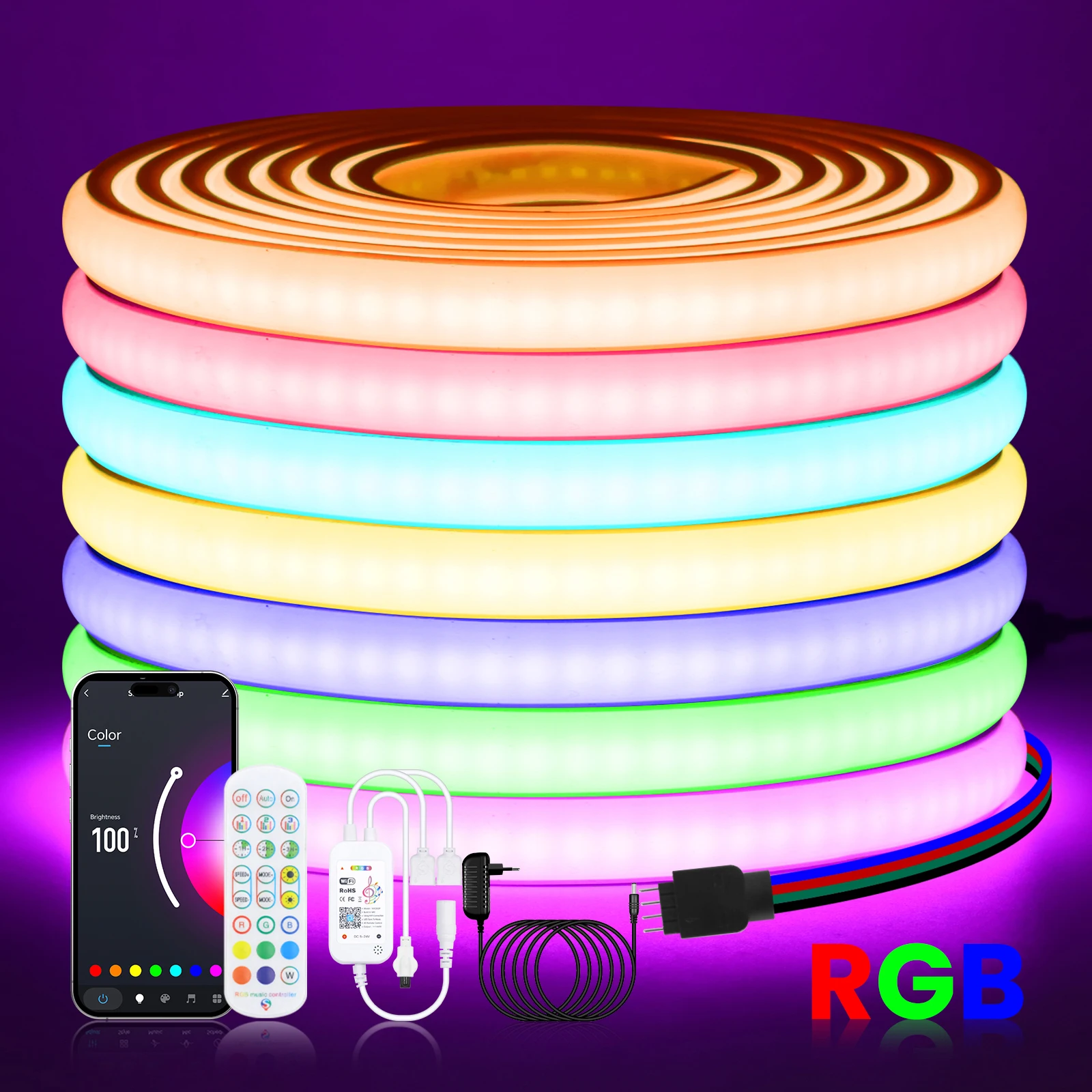 

Комплект светодиодных лент Tuya WIFI Alexa с управлением RGB COB 12 В 24 В IP67 Водонепроницаемая гибкая светодиодная лента для внутреннего и наружного декора сада