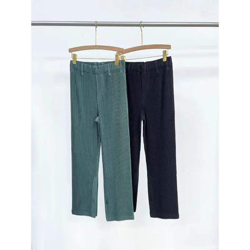 Miyake Pleated Slit Pants Men 2025 Spring and Summer New Fashion Versatile Slim Pants Solid Color Simple Japanese Original