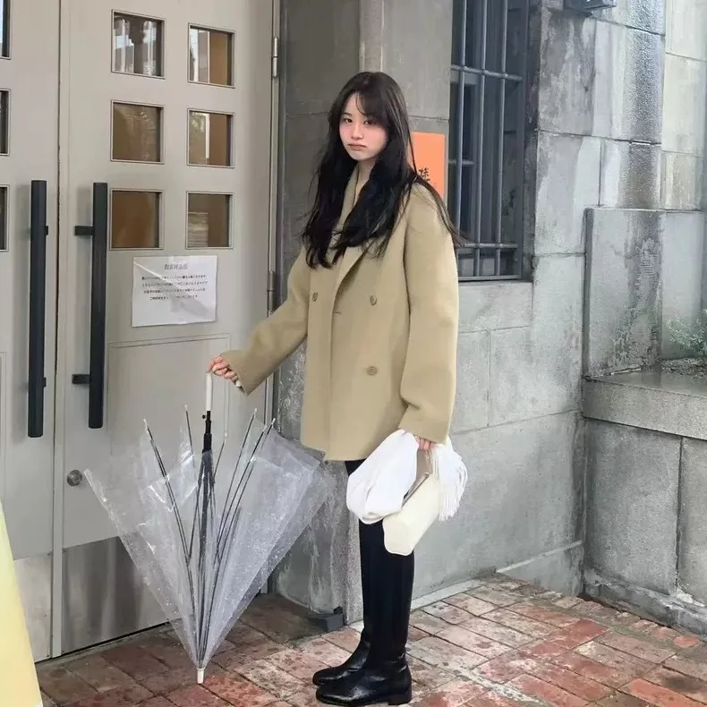 

Loose Fit Lazy Vintage Woolen Coat Dongda Gate Ounce Slimming Outerwear Women's Faion Winter Coat with Hood Made in China