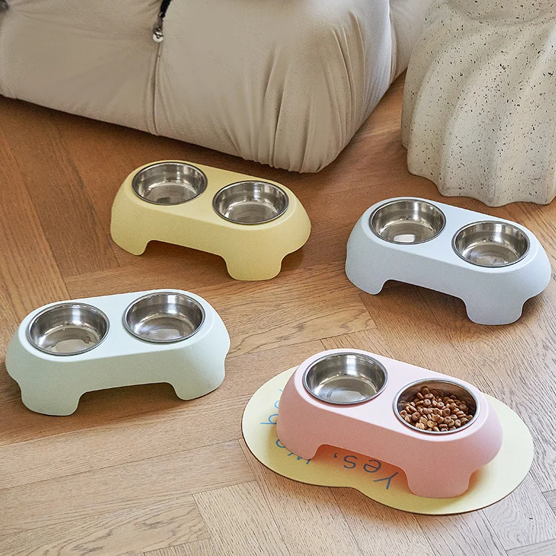 1PC Haustier Edelstahl hochbeinigen Schüssel schützen Haustier Halswirbelsäule Hund Katze Schüssel Doppel Schüssel Fütterung Wasser integrierte verhindern bl