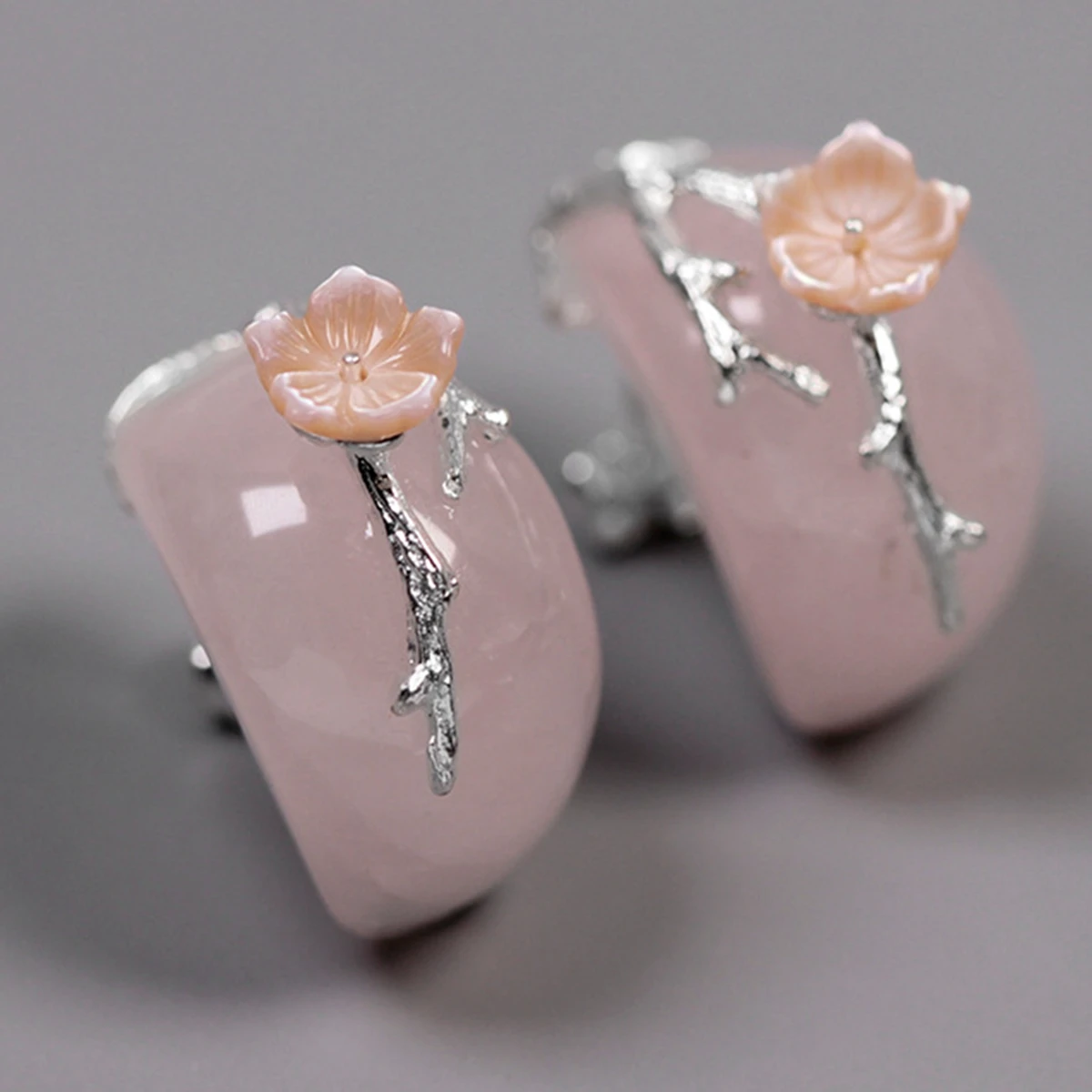 

KQDANCE Promotion Sale Vingate Solid 925 Silver Pink Green Jade Flower Earrings Fine Jewelry For Women