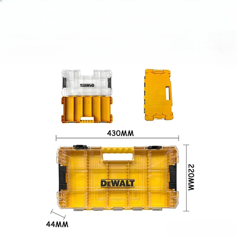 DEWALT Large Tough Case Compartments Clear Lid Organizer Removable High-Capacity Storage Box Power Tool Accessories N542474