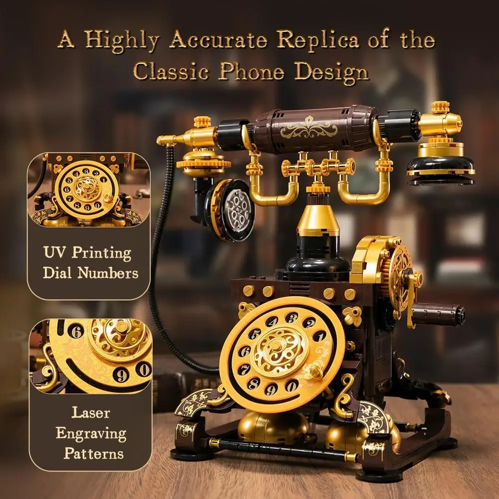 Vintage DIY Telephone Kit for Adults: Realistic Retro Phone Building Blocks, Unique Home Decor, Perfect Gift for Collectors & Ho