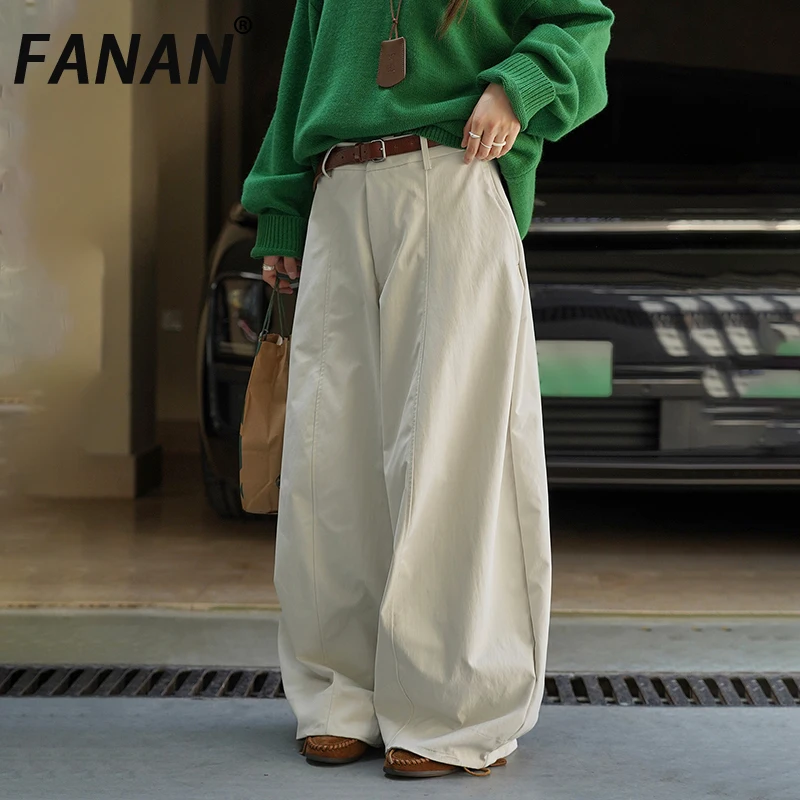 

FANAN Office Lady Wide Leg Pants For Women High Waist Solid Korean Style Minimalism Trousers Fashion Clothing 2025 Autumn New
