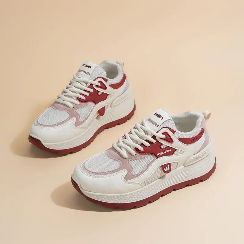 Women's Dad Shoes 2026 Spring New Breathable Mesh Korean Style Thick Sole Casual Running Sneakers