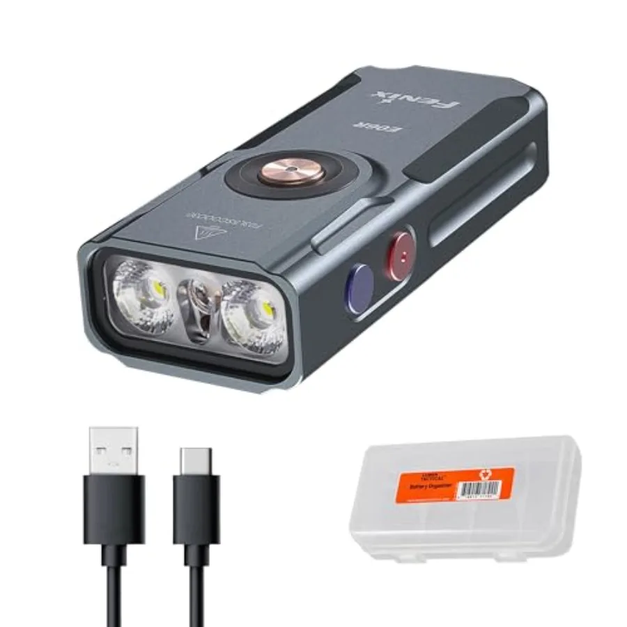 

E06R 700 Lumen 3-in-1 EDC Keychain Flashlight, USB-C Rechargeable, Includes UV Light and Lumentac Organizer Grey