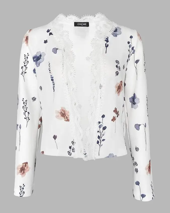 Women's Top Autumn/winter 2025 Floral Print Open Front Long Sleeve Casual Contrast Lace Short Cardigan