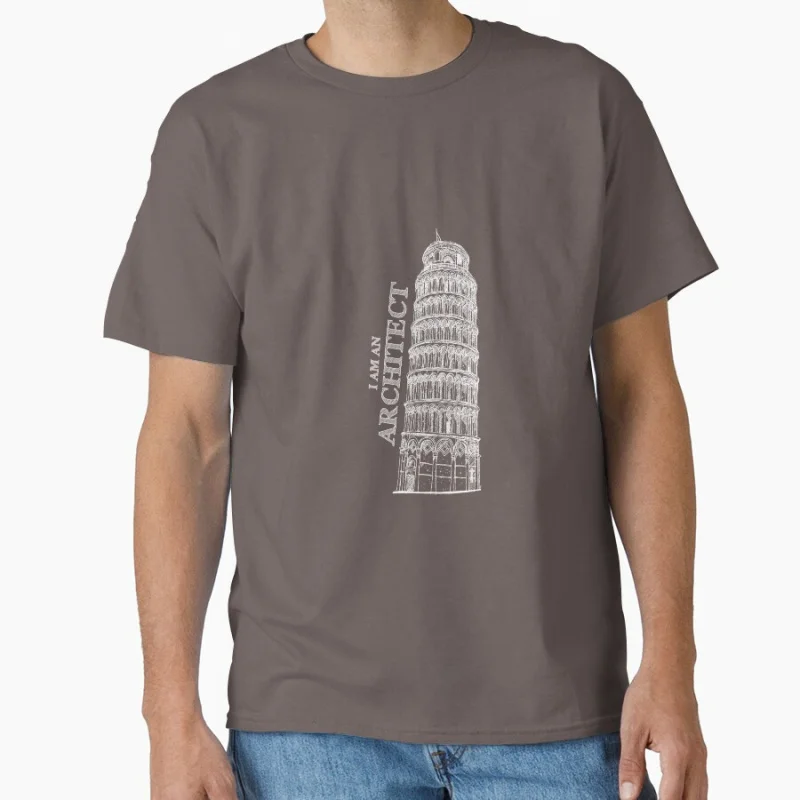 أنا مهندس معماري-برج بيسا رسم مضحك هدية تي شيرت للرجل بلايز كبيرة الحجم ملابس جرافيك 100% قطن طباعة تي شيرت