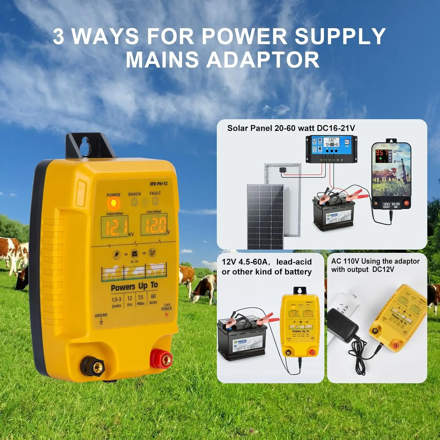 سياج كهربائي 12 كجم، سياج حيوانات، حيوانات، زراعة الدواجن، راعي، أداة سياج مقاومة للماء