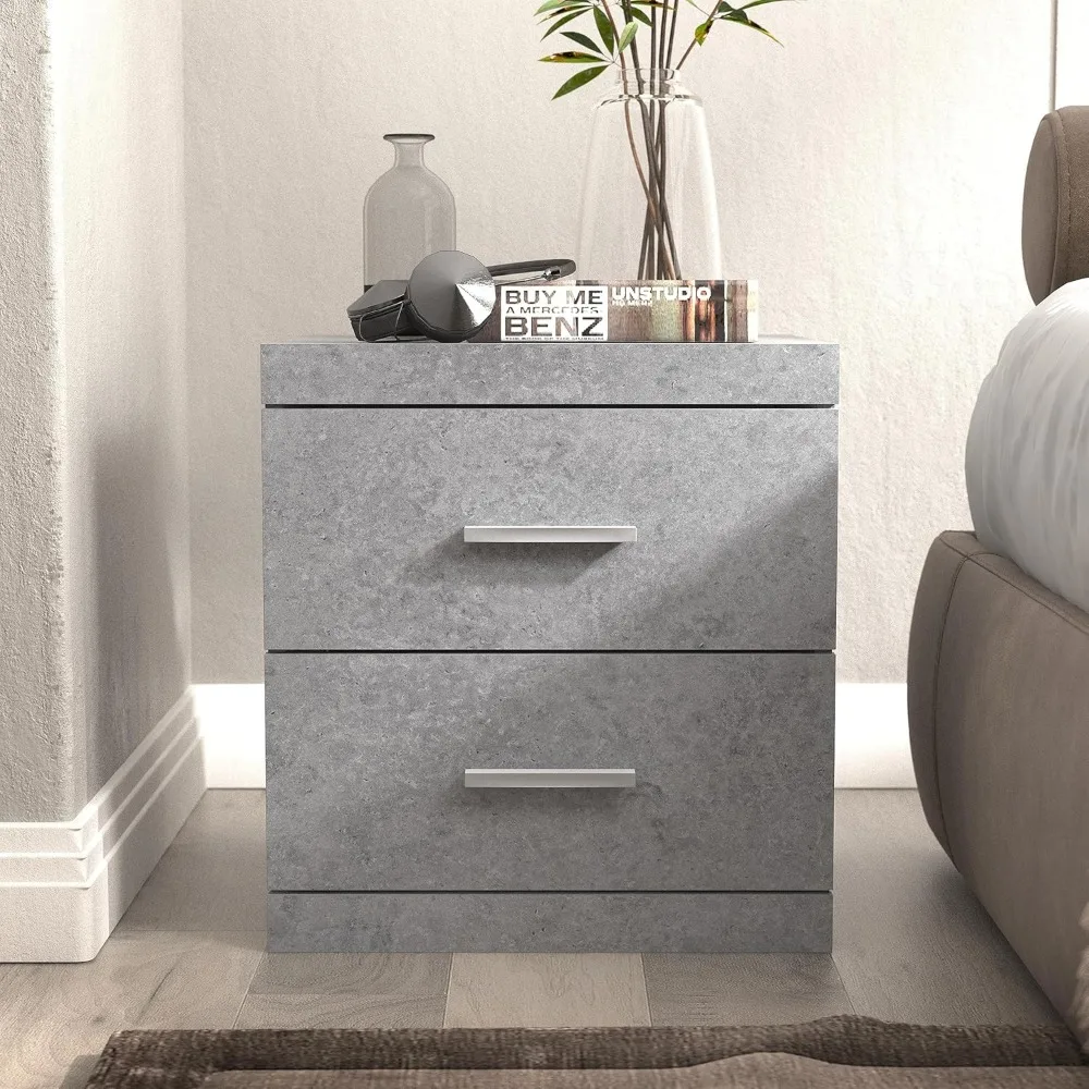 2 Drawer Storage End Table Home Furniture Cool Grey Nightstand Bedroom Bedside Table Night Stand for Bedroom for Living Room