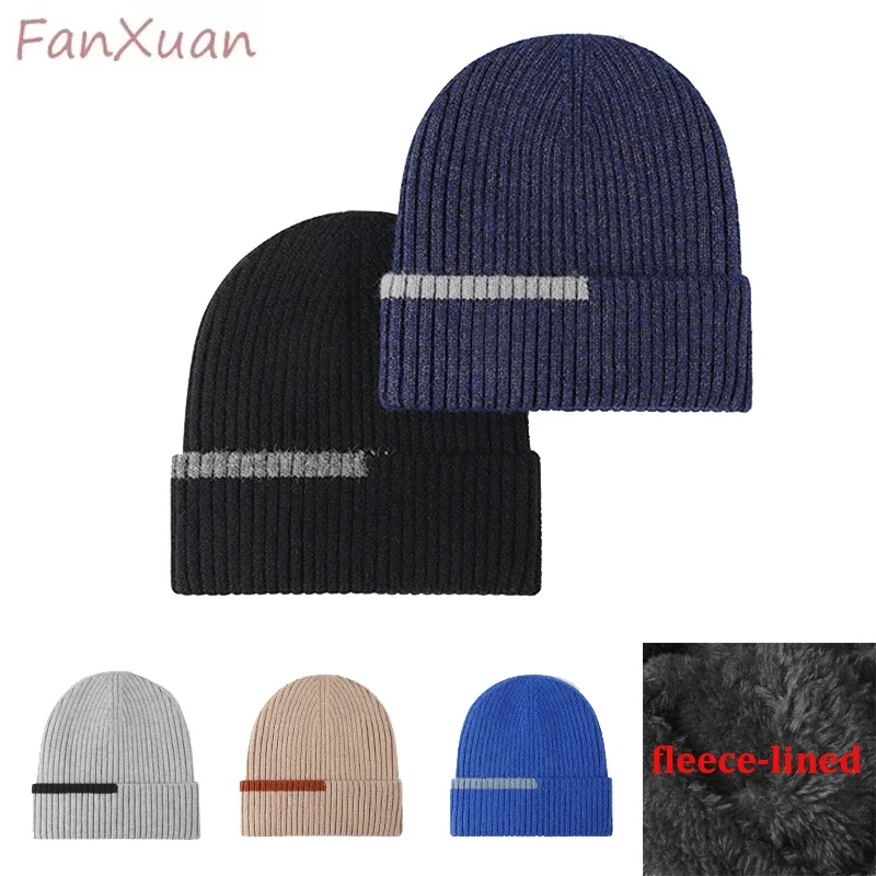 thick winter hats for men double layer plush lining beanies man bonnets outdoor