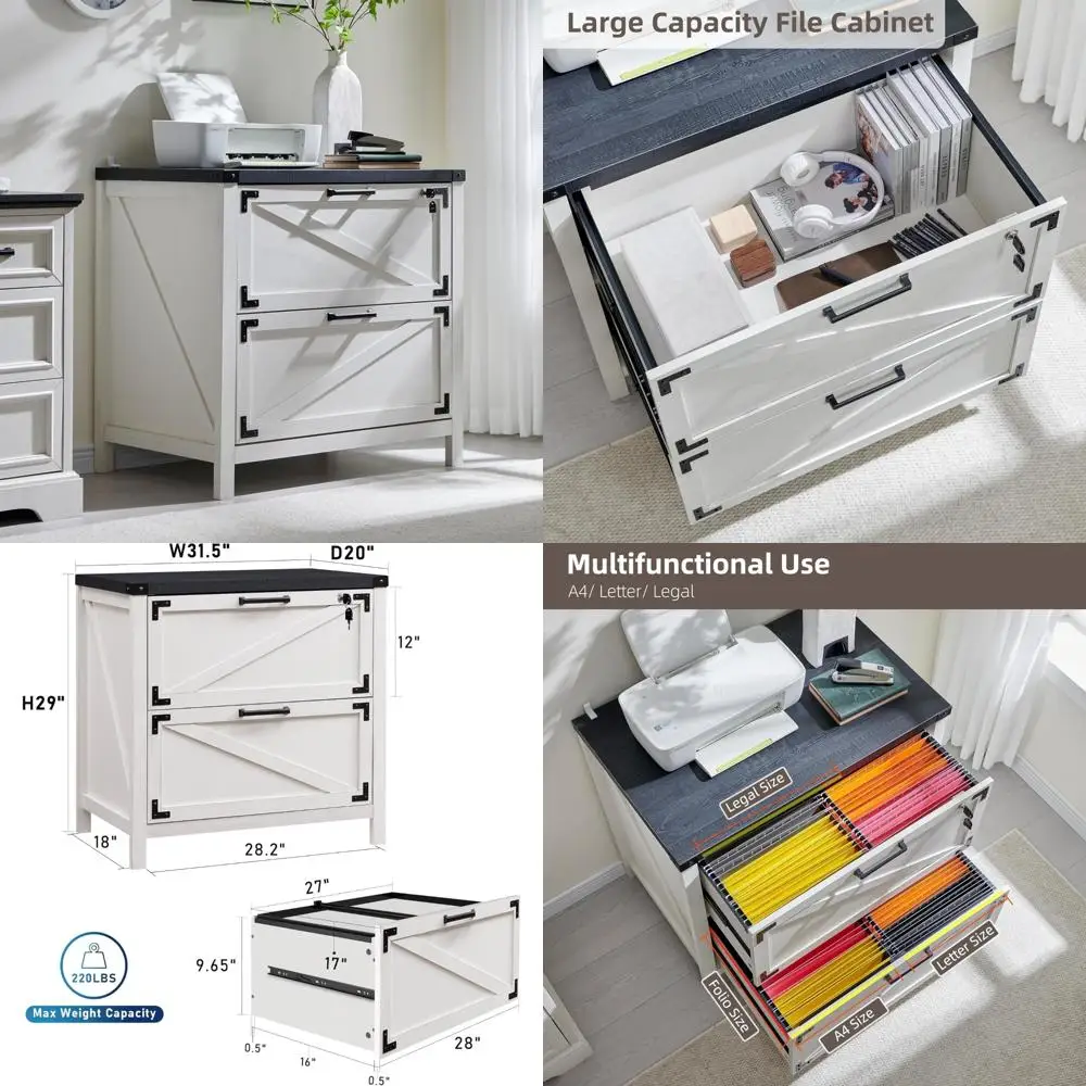 Lateral Filing Cabinet with Lock for Home Office - 2 Drawer, Suitable for Legal and Letter Sizes, A4 F4 Compatible Storage Solut