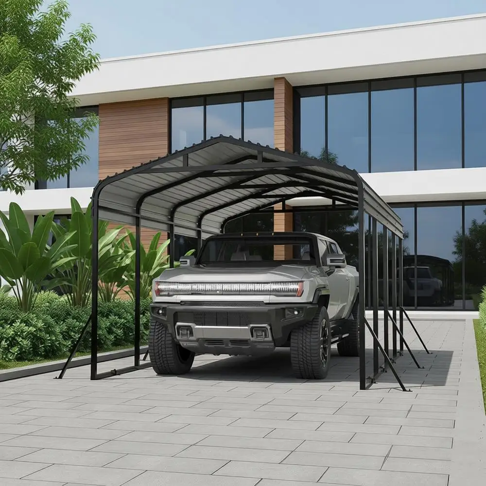 

20' x 12' Steel Carport with Galvanized Roof, Reinforced Frame, and Sturdy Base for Vehicle, Boat, and Truck Protection
