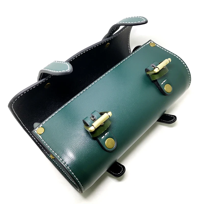 Q392 Bicycle Bags Brown/Black Motorcycle Saddle Bags PU Leather Motorbike Side Tool Pouch Tail Bag Luggage Moto Universal