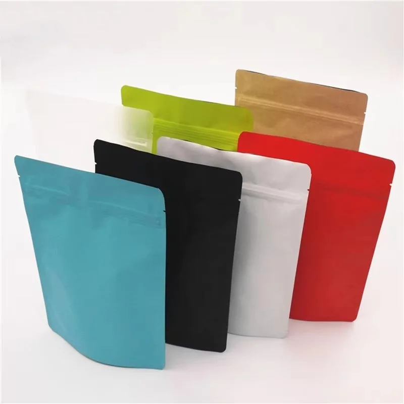 100PCS Stand-up Matte Aluminum Foil Ziplock Bag DIY Custom Logo Matcha Coffee Tea Candy Snack Dates Beaf Spice Storage Pouches