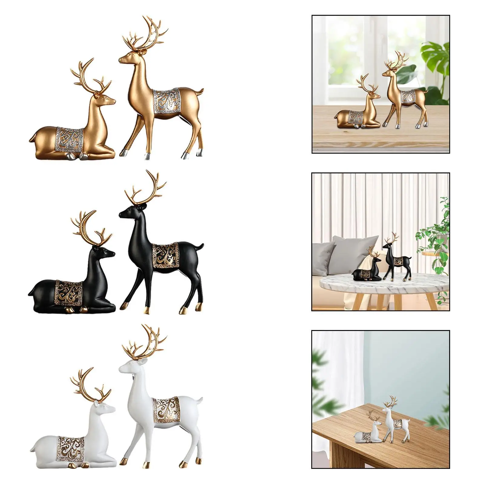 2Pcs Deer Statue Resin Knack Deer Ornament for Tabletop Bookshelf Art Shelf
