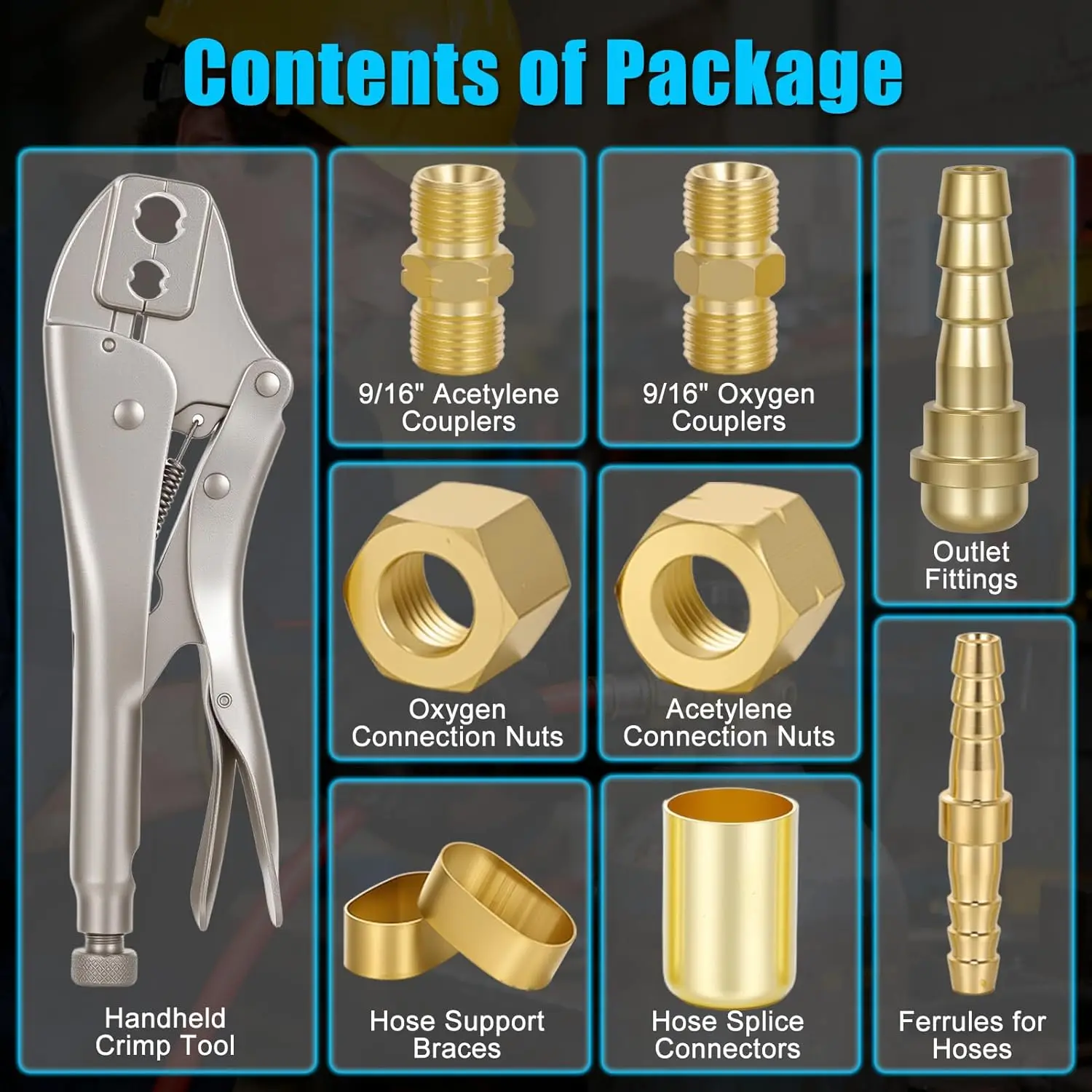 طقم تصليح خرطوم 49 قطعة مع المكشكش، لخراطيم شعلة الأسيتيلين الهوائية/الأكسجين 3/16-1/4 بوصة #2