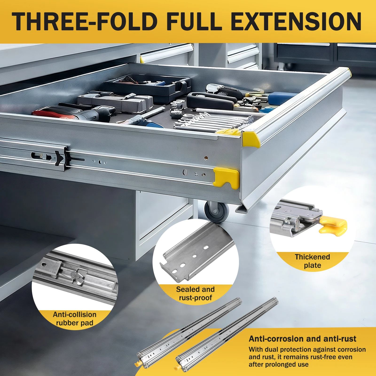 

1 pair of 500 lb heavy-duty drawer slides with locks 72 inches 1800-3600mm. (80)