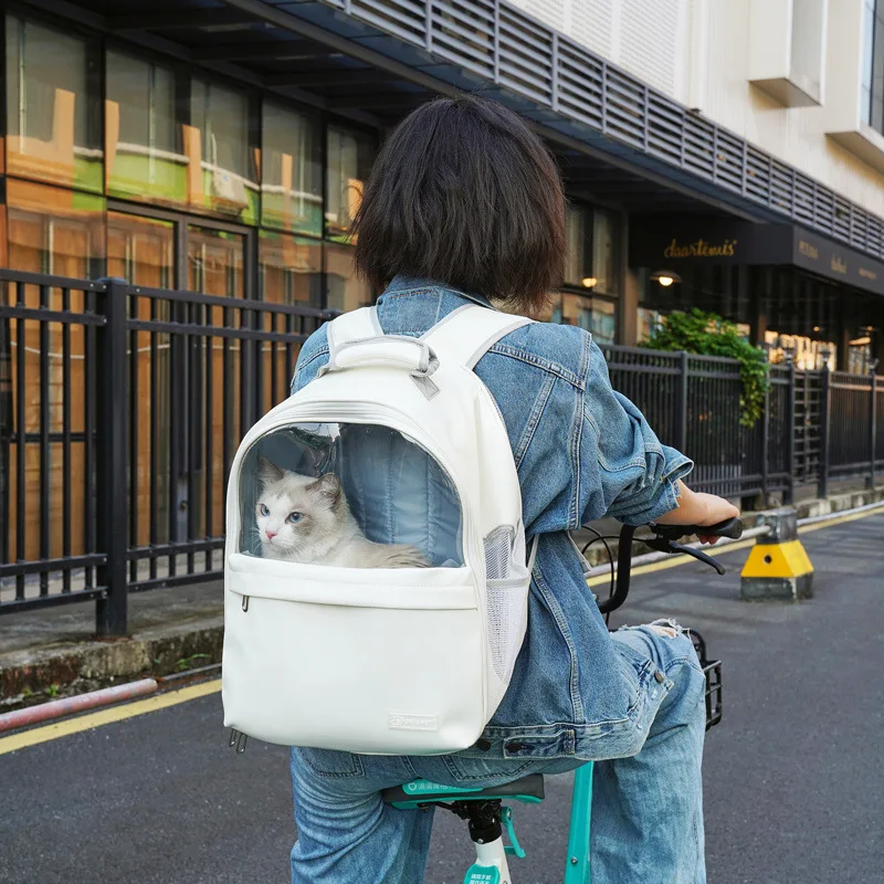 大容量ペットリュック-透明宇宙船型-通気性抜群-猫犬兼用-旅行バッグ-アウトドア旅行-犬用-ペットリュック