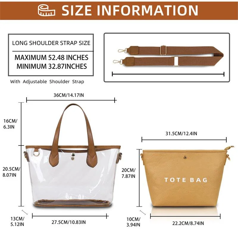 Umhängetasche mit durchsichtiger PVC-Kraftpapieroberfläche, Damen-Briefhandtasche mit Griff oben, wasserdichte Umhängetasche mit großem Fassungsvermögen – Detail 2
