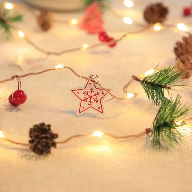 LED Christmas String Lights Pinecone Five-Pointed Star Xmas Tree Sign Lights Battery Operated New Year Room Wall Home Decoration