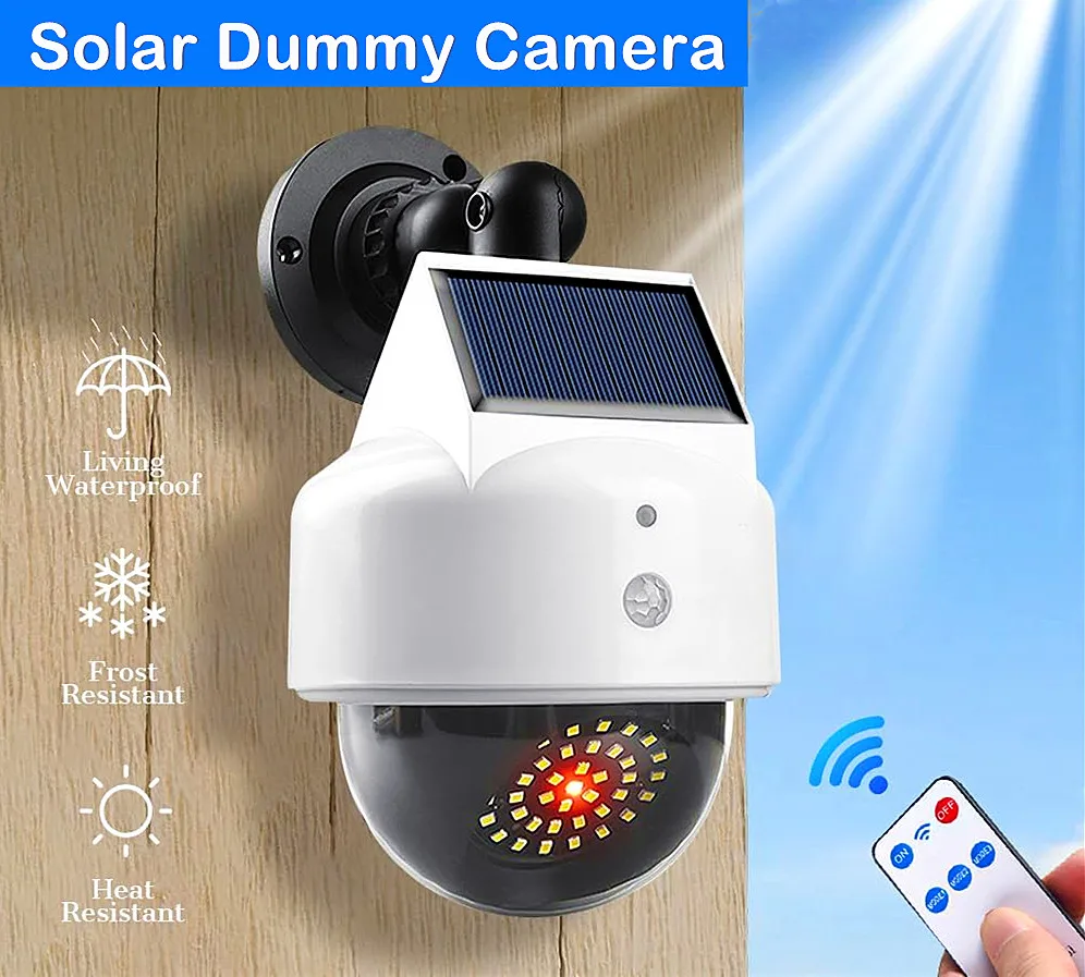 dummy cctv camera de vigilancia home security solar powered wireless outdoor motion sensor luz led video falso 01